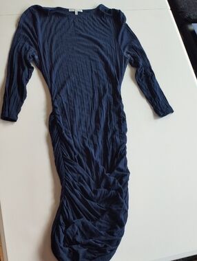 Charlotte Russe Navy Long Sleeve Ruched Midi Dress